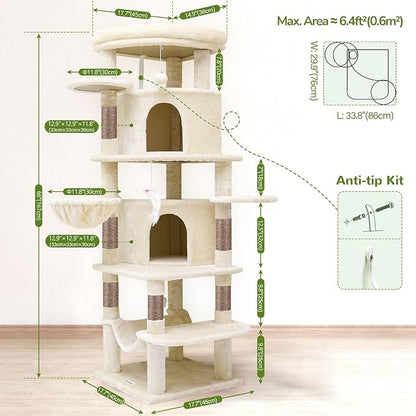 Globlazer Corner Cat Tree for Large Cats, 66inch Tall Curved Series Large Cat - Image 7