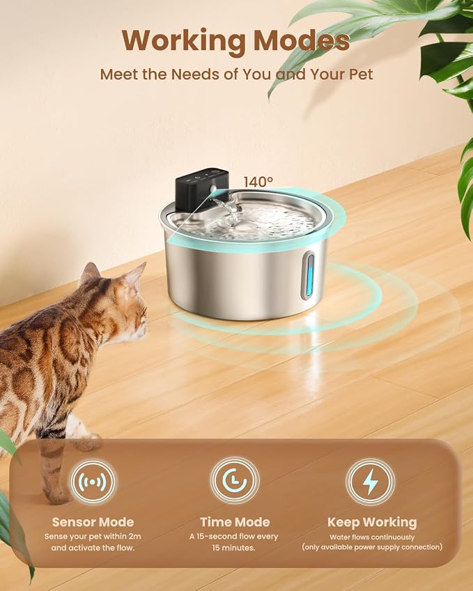 Wireless Cat Water Fountain Stainless Steel - Image 3