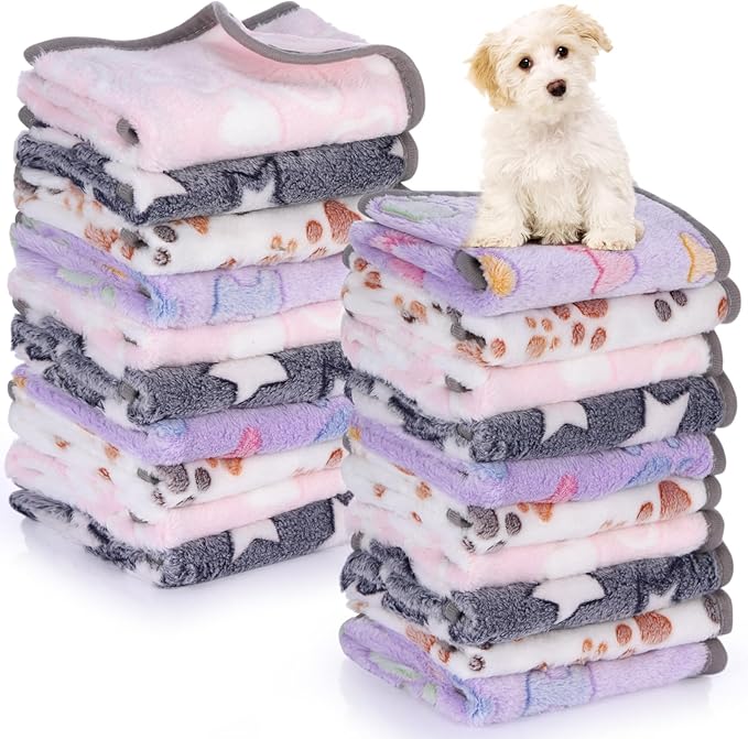 Chumia 40 Pcs Blankets Soft Fluffy Fleece Washable Pet Dog Sleep mat Paw Print by Chumia