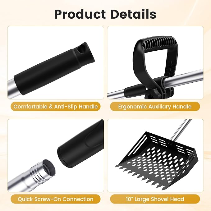 Chicken Poop Scooper and Rake, 2-in-1 Metal Sand Sifting Shovel - Image 9