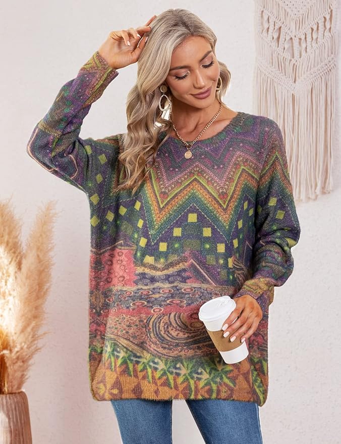 YESNO Women Christmas Sweater Graphic Printed Oversized Pullover Sweaters - Image 6