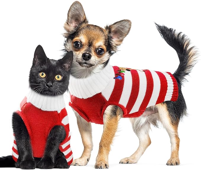 Christmas Dog Sweaters Xmas Pet Outfits Striped Elk Costume Holiday Clothes - Image 2