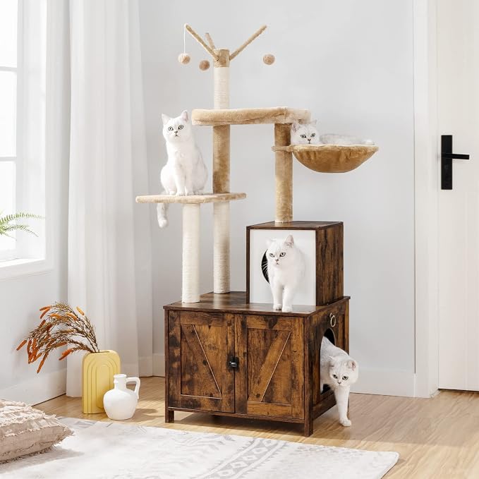 HOOBRO Cat Tree with Litter Box Enclosure - Image 4