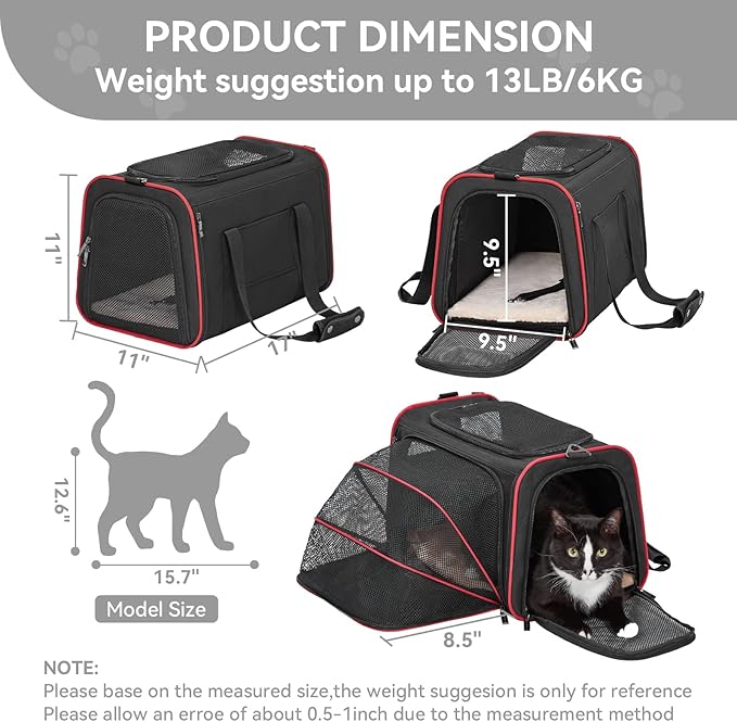 Petsfit Expandable Cat Carrier Dog Carriers, Airline Approved Soft-Sided - Image 2