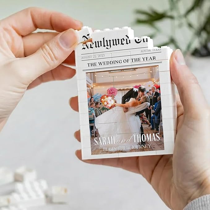 NAZENTI Personalized Newlywed Newspaper Building Block Keepsake - Image 2