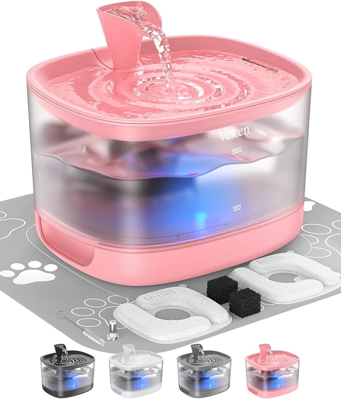 Veken Cat Water Fountain with Detachable Tank, 84oz/2.5L Automatic Pet Drinking by Veken