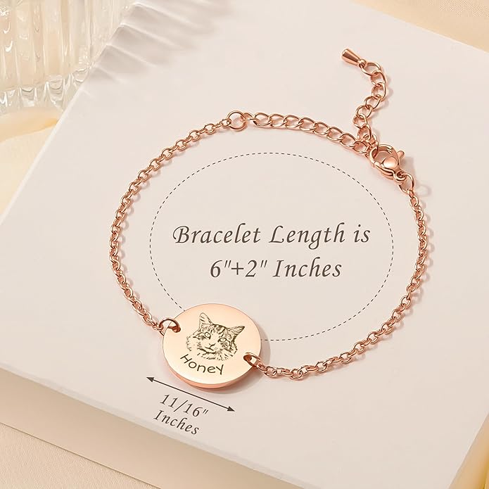Anavia Personalized Pet Portrait Bracelet, Handmade Engraved Stainless Steel - Image 4