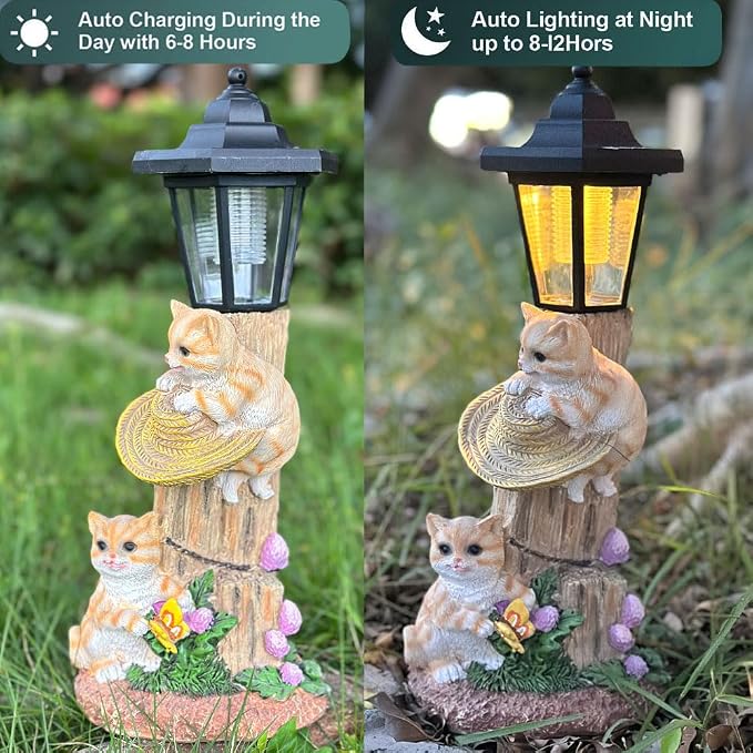 Solar Cat Outdoor Statue, Garden Statue - Image 2