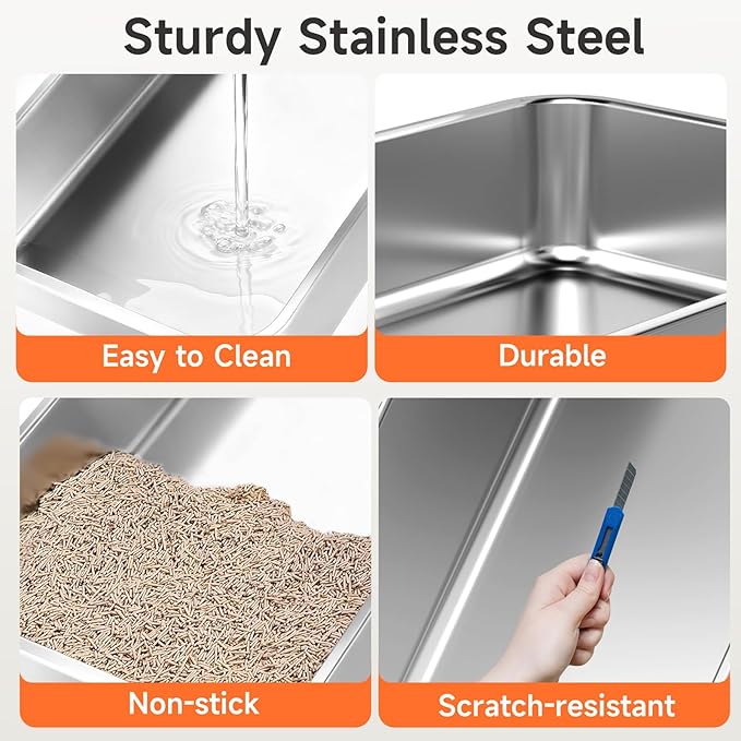 Stainless Steel Cat Litter Box, Odor Free Metal Litter Box - Image 6