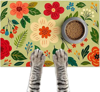 Non Slip Pet Feeding Mat with Floral Design by HOMETITUTE
