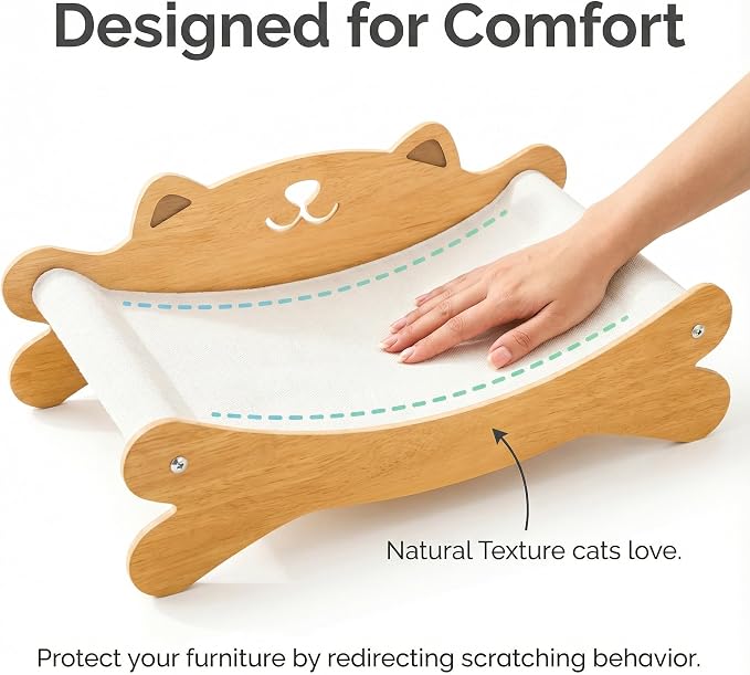 Cat Scratcher Bed for Indoor Cats & Hammock Lounge & Scratch Pad, Wooden Modern - Image 4