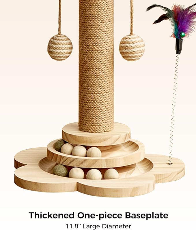 Cat Scratching Post, 4 in 1 Wooden Cat Scratcher Toy, 17.7" Tall Scratch Post - Image 4