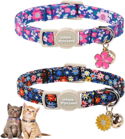Unique Style Paws Blue Flower Cat Collar, Flower Cat Collars, Adjustable Spring by Uniquestylepaws