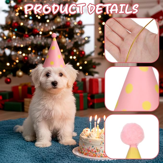 6 Pcs Birthday Hats for Dog/Cat, Mini Party Hats for Stuffed Animals, - Image 3