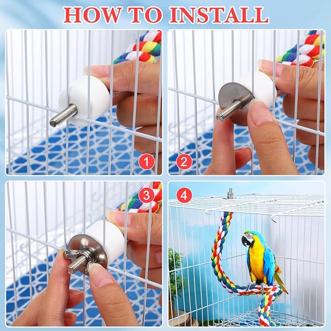 Bird Rope Perch 24 Inch, Colorful Cotton Parrot Bungee Swing, Bendable Cage - Image 5