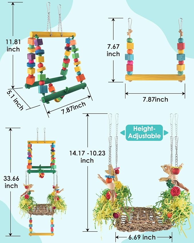 Bird Hammock Toys Parakeet Perches Swing, 3in1 Detachable Parrot Cage - Image 5