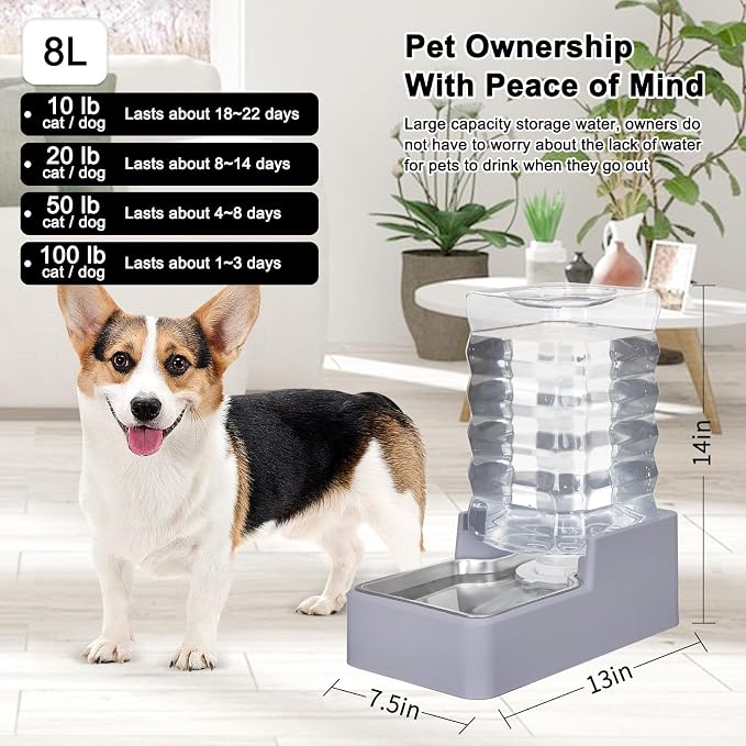 Automatic Water Dispenser Large: Upgraded 100% BPA-Free 8L Light Gray Stainless - Image 3