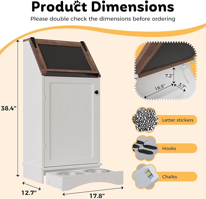 Dog Food Feeding Station with Storage, Pet Food Storage Cabinet with Bowls and - Image 2