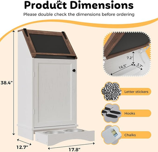 Dog Food Feeding Station with Storage, Pet Food Storage Cabinet with Bowls and - Image 2