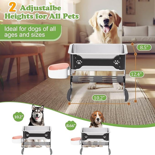 1.5 Gallon Elevated Large Dog Water Bowl, 2 Height Adjustable Stainless Steel - Image 2
