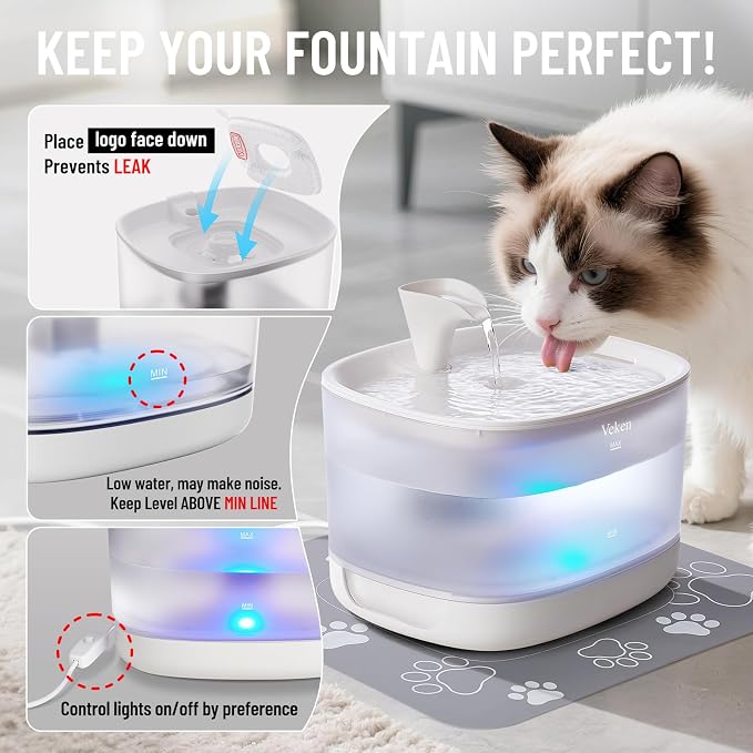 Veken Cat Water Fountain with Detachable Tank, 84oz/2.5L Automatic Pet Drinking - Image 7