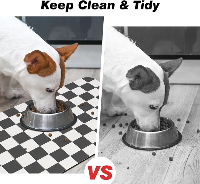 Checkered Dog Food Mat, Absorbent Leak-Proof Pet Feeding Mat, Quick Dry Cat - Image 8