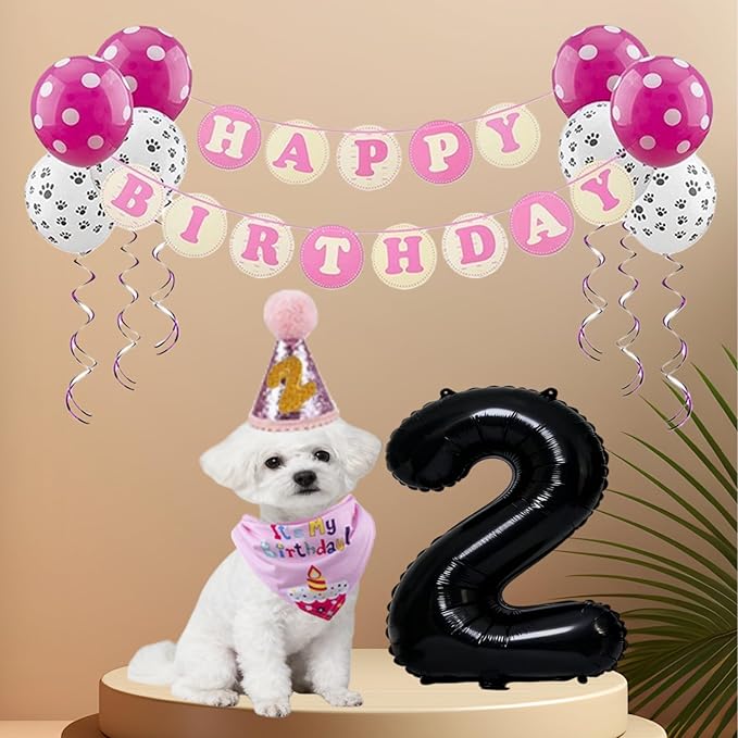 Pet Birthday Party Set, Dogs Bandana and Dog Birthday Hat - Image 5