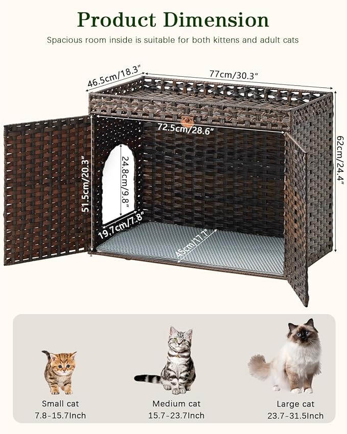 Cat Litter Box Enclosure Furniture, Handwoven Rattan Hidden Litter Box - Image 5