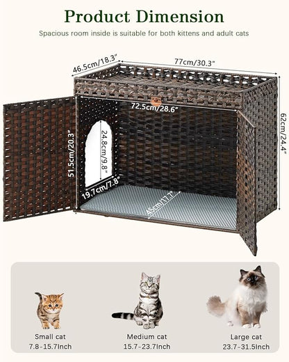 Cat Litter Box Enclosure Furniture, Handwoven Rattan Hidden Litter Box - Image 5