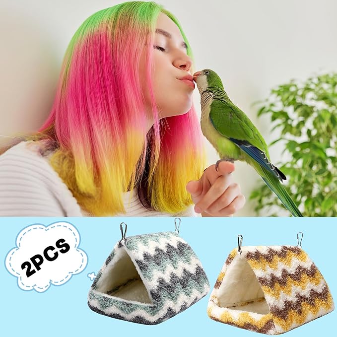 2 Pack Bird Nest House, Hanging Hammock Fluffy Parrots Bird Bed - Image 5
