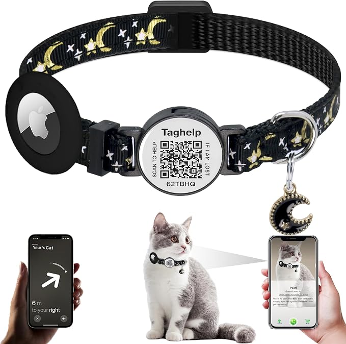 Stars and Moon AirTag Cat Collar by Taghelp