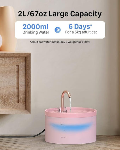 Cat Water Fountain Pink for Drinking: 67oz/2L Cat Fountain - Image 3