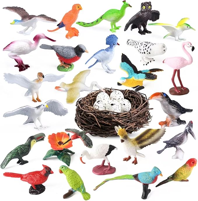 30Pcs Birds Animal Figures Playset, Hummingbird, Flamingo by kukifun