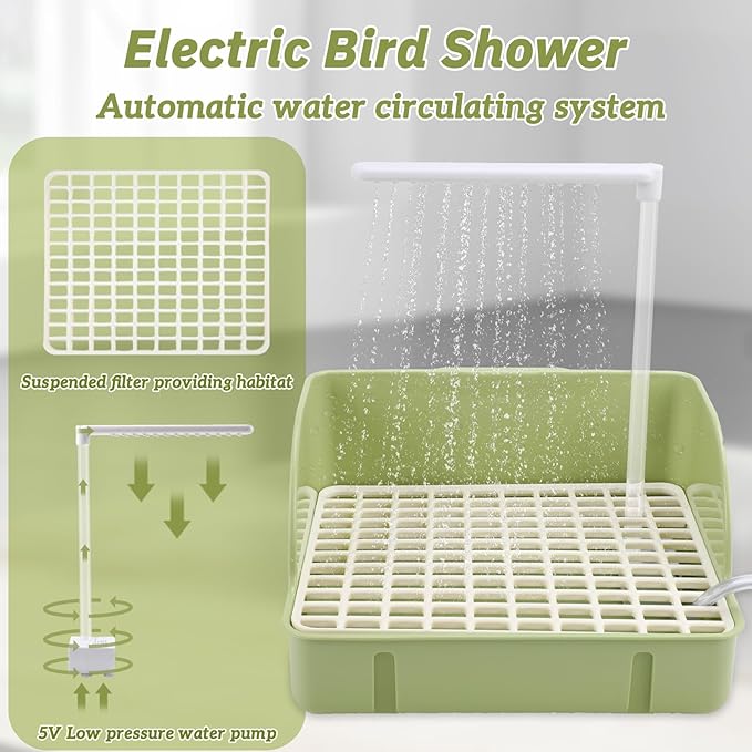Automatic Bird Bath with Pump, Parrot Bathtub with Anti-Bite Cord Protector - Image 3