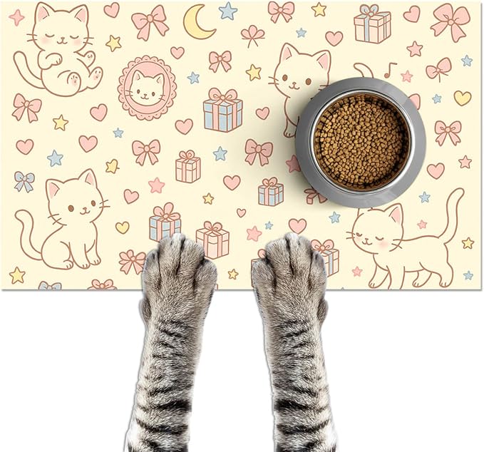 Cute Cat Pet Feeding Mat Adorable Kitten Food Placemat by HOMETITUTE