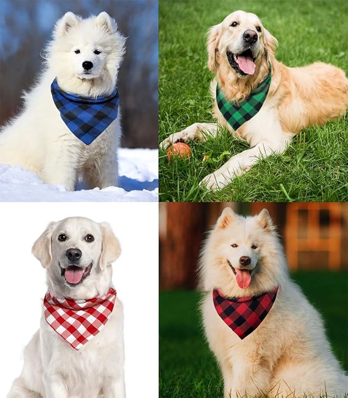 Christmas Plaid Bandana with Button, Fall Soft Cotton Triangle Dog Scarf - Image 5