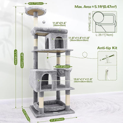 Globlazer Heavy Duty Cat Trees for Large Cats, Sturdy 72in Maine Coon Cat Tree - Image 6