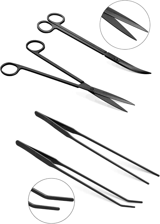 Aquascaping Tools 7 in 1 Kit Aquarium Plant Scissors Tools Set Curved & Waved - Image 4