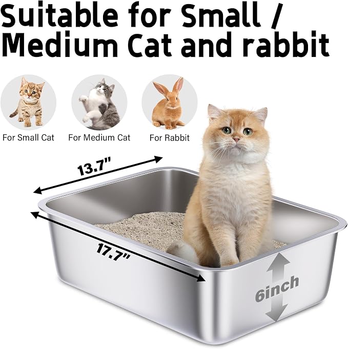 Stainless Steel Litter Box 2 Pack, Metal Litter Box - Image 2