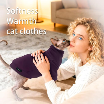 Fleece Sphynx Cat Clothes Soft Hairless Cat Clothes Pullover Cat Sweater - Image 2