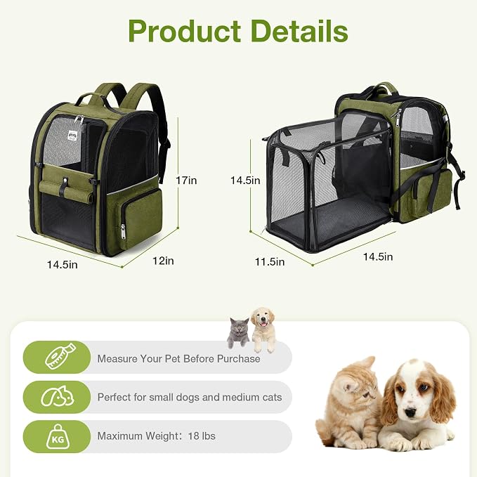 Lekebobor Large Cat Backpack Carrier Expandable Pet Carrier Backpack - Image 2