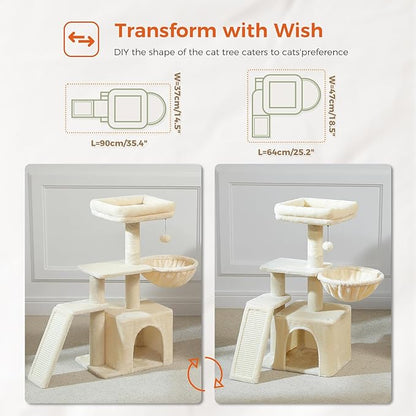 PETEPELA Small Cat Tree for Indoor Cats, Cozy Hammock and Removable Top Bed - Image 2