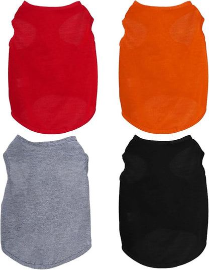 4 Pcs Cat Shirts Solid Color Dog Clothes Summer Sleeveless Pet T Shirts by choyaxo