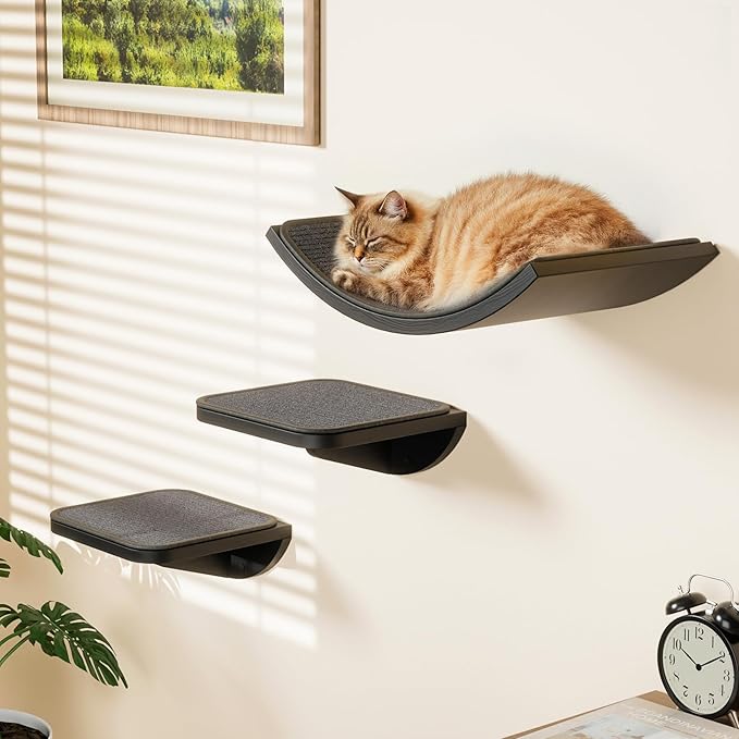 Cat Wall Shelves for Large Cats Set, Wall Mounted Climbing Shelves for Sleeping by PELUOMOZ