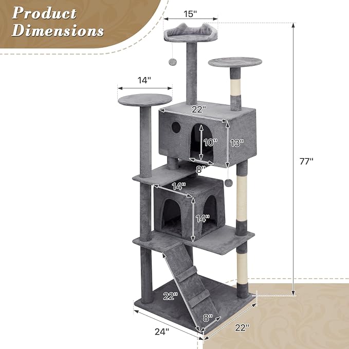 Athena Collection Cat Tree, 77 Inch Cat Tower - Image 2