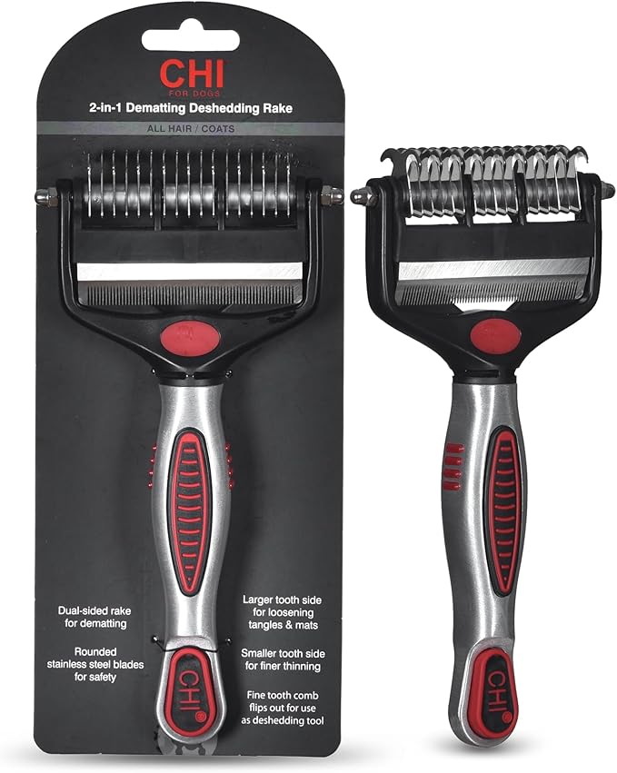 CHI for Dogs 2 in 1 Dematting and Deshedding Rake, Dual Head Dog Grooming Tool by FaroukSystemsInc