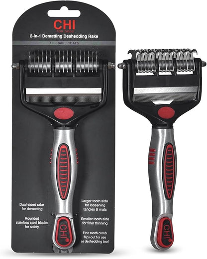 CHI for Dogs 2 in 1 Dematting and Deshedding Rake, Dual Head Dog Grooming Tool by FaroukSystemsInc