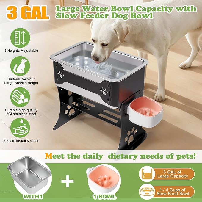 3 Gallon Elevated Large Dog Water Bowl, 3 Height Adjustable Stainless Steel - Image 4