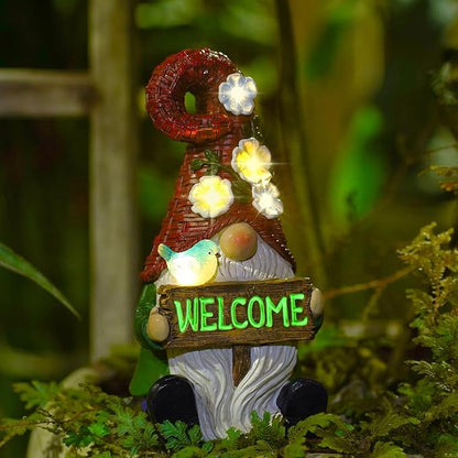 Solar Gnome with Wlecome Decor for Yard Decorations by Fashionoda