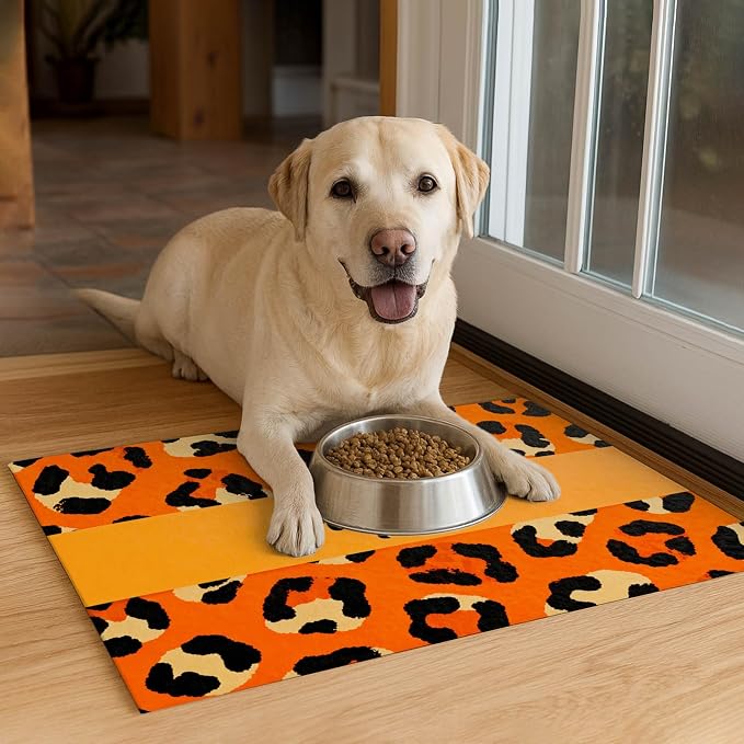 Puppy Feeding Mat 20x12 inch Orange Leopard Print Dog Bowl Placemat Non Slip Mat - Image 4